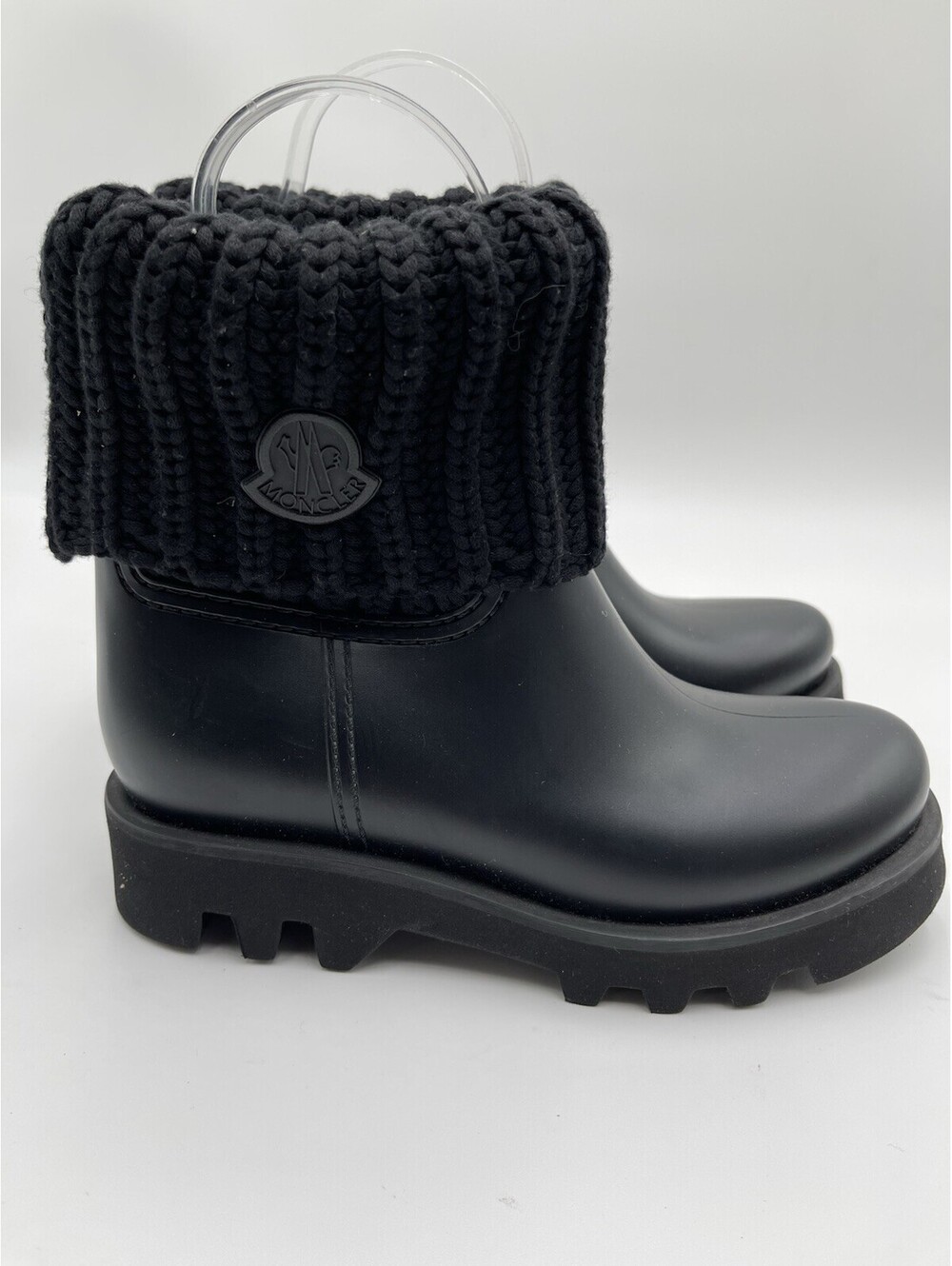 Women’s Moncler Ginette Knit Waterproof Rain Boots in black Rubber Size 35
